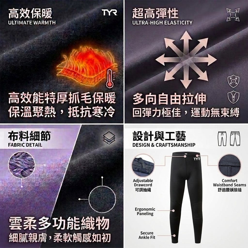TYR成人1.8MM厚抓毛創新保暖長泳褲:圖片 4